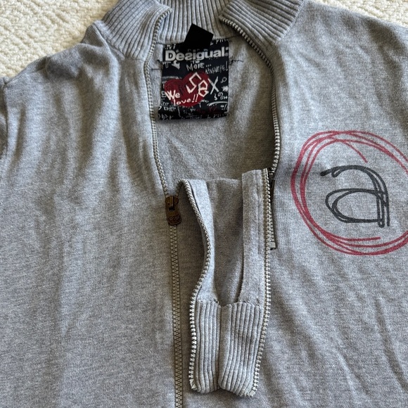 Desigual Gray Zip-Up Sweater with Artistic Accents - Picture 5 of 9